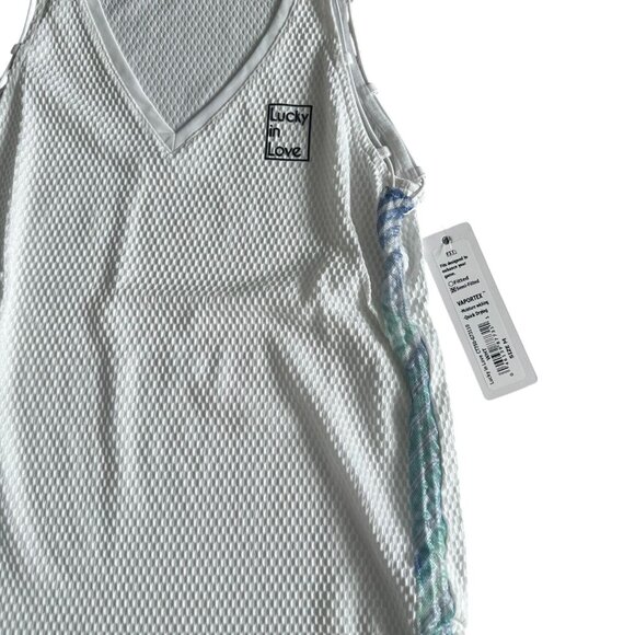 LUCKY IN LOVE White V Neck Mesh Tank Size M NEW with tags - Picture 2 of 6